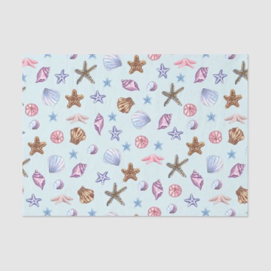 水彩貝類マリンライフライトブルー 薄葉紙 (正面)