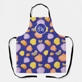 水彩貝類モノグラム エプロン