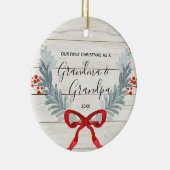 水彩赤いおばあ素朴ちゃんクリスマス  セラミックオーナメント (右)