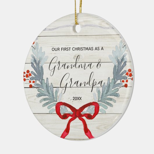 水彩赤いおばあ素朴ちゃんクリスマス セラミックオーナメント (左)