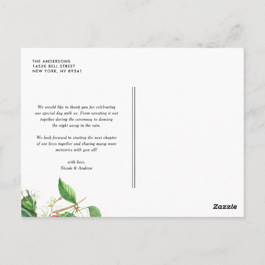 水彩赤いさくらんぼと花ありがとう ポストカード (裏面)