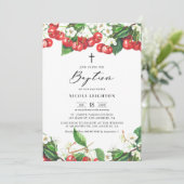 水彩赤いさくらんぼガーランドバプテスマ 招待状 (スタンド正面)