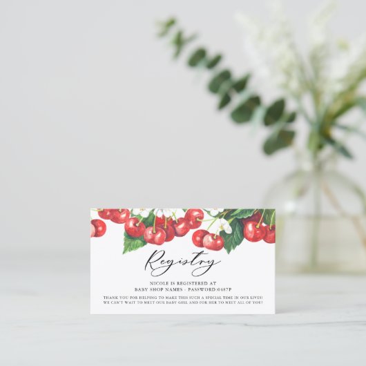 水彩赤いさくらんぼガーランドレジストリカード 名刺 (スタンド正面)
