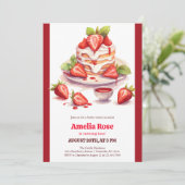 水彩赤いちごショートケーキ子供の誕生日 招待状 (スタンド正面)