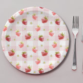 水彩赤いちごピンクプレイド ペーパープレート