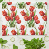 水彩赤いガーデンフラワーポピーフローラ キッチンタオル (折り畳み)