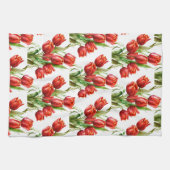水彩赤いガーデンフラワーポピーフローラ キッチンタオル (横)