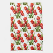 水彩赤いガーデンフラワーポピーフローラ キッチンタオル (縦)