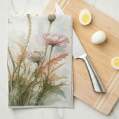 水彩赤いガーデンフラワーポピーフローラ キッチンタオル (四つ折り)