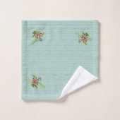 水彩赤いガーベラデイジーと緑のバストーウェ バスタオルセット (ウォッシュタオル)