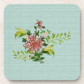 水彩赤いガーベラデイジーと緑のプラスチック コースター (正面)