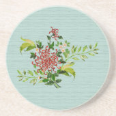 水彩赤いガーベラデイジーと緑の砂岩 コースター (正面)