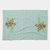 水彩赤いガーベラデイジーと緑 キッチンタオル (横)