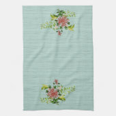 水彩赤いガーベラデイジーと緑 キッチンタオル (縦)