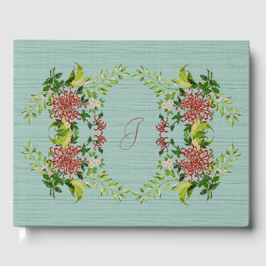 水彩赤いガーベラデイジーと緑 ゲストブック (正面)