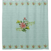 水彩赤いガーベラデイジーと緑 シャワーカーテン (正面)