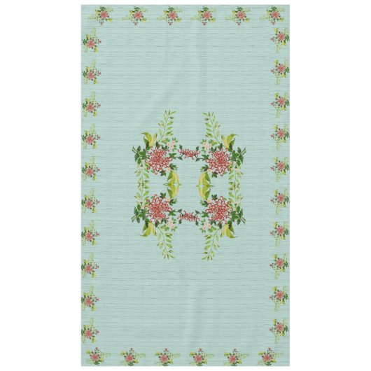 水彩赤いガーベラデイジー（緑60インチx 104付） テーブルクロス (正面)