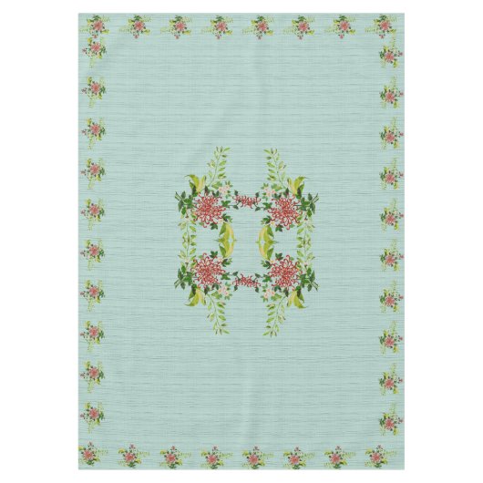 水彩赤いガーベラデイジー（緑60 x 84インチ付） テーブルクロス (正面)