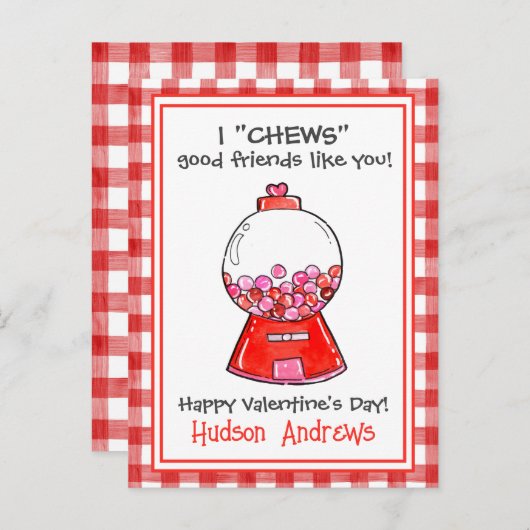 水彩赤いギンガムガンボールバレンタインカード ポストカード (正面/裏面)