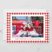 水彩赤いギンガム写真クリスマス シーズンカード (正面)