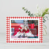 水彩赤いギンガム写真クリスマス シーズンカード (スタンド正面)