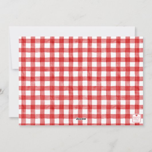 水彩赤いギンガム写真クリスマス シーズンカード (裏面)