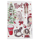 水彩赤いクリスマス ミディアムペーパーバッグ (正面)