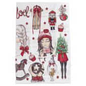 水彩赤いクリスマス ミディアムペーパーバッグ (裏面)