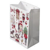 水彩赤いクリスマス ミディアムペーパーバッグ (裏面アングル)