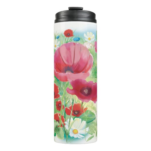 水彩赤いケシと黄色い花 タンブラー (正面)