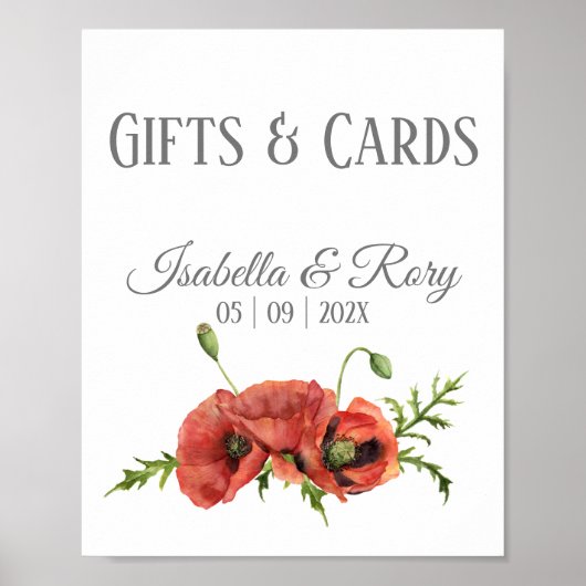 水彩赤いケシのウェディングギフトサインプリント ポスター (正面)