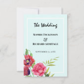 水彩赤いケシのピンクのローズストライプ結婚ズ 出欠カード (裏面)