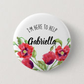 水彩赤いケシのフローラへ救済 缶バッジ (正面)