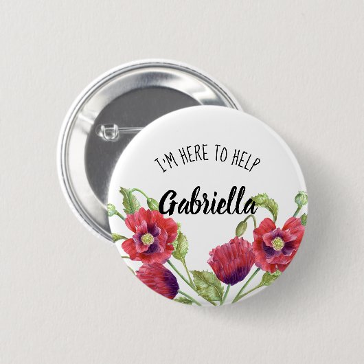 水彩赤いケシのフローラへ救済 缶バッジ (正面&裏面)