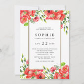 水彩赤いケシのフローラ誕生パーティー 招待状 (正面)