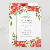 水彩赤いケシのフローラ誕生パーティー 招待状 (正面/裏面)