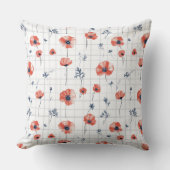 水彩赤いケシの模様（白） クッション (正面)