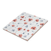 水彩赤いケシの模様（白） タイル (側面)