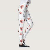 水彩赤いケシの模様（白） レギンス (右)