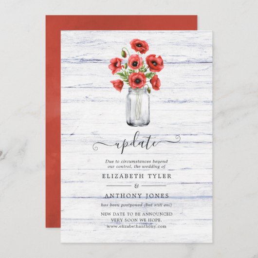 水彩赤いケシの素朴なカントリーウェディングのお知らせ 招待状 (正面/裏面)