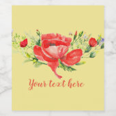 水彩赤いケシの花のカスタマイズ ワインラベル (シングルラベル)