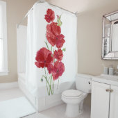 水彩赤いケシの花ハミングバード シャワーカーテン (インサイチュ)