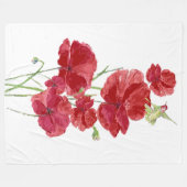 水彩赤いケシの花ハミングバード フリースブランケット (正面(横))