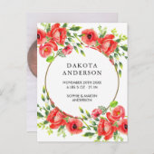 水彩赤いケシの誕生のお知らせ 案内ポストカード (正面/裏面)