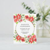 水彩赤いケシの誕生のお知らせ 案内ポストカード (スタンド正面)