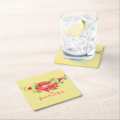 水彩赤いケシパーソナライズされたシ スクエアペーパーコースター (インサイチュ)