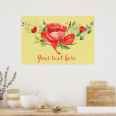 水彩赤いケシパーソナライズされたシ ポスター (キッチン)