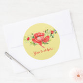 水彩赤いケシパーソナライズされたシ ラウンドシール (封筒)