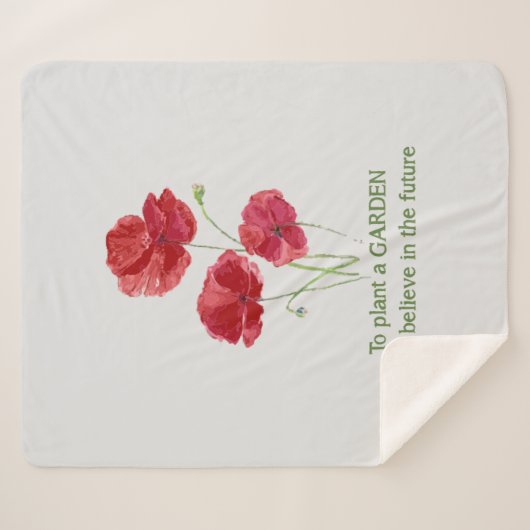 水彩赤いケシ園フラワーガーデニング引用文 シェルパブランケット (正面(横))