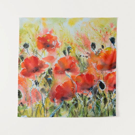 水彩赤いケシ絵画の花。花 タペストリー (正面)
